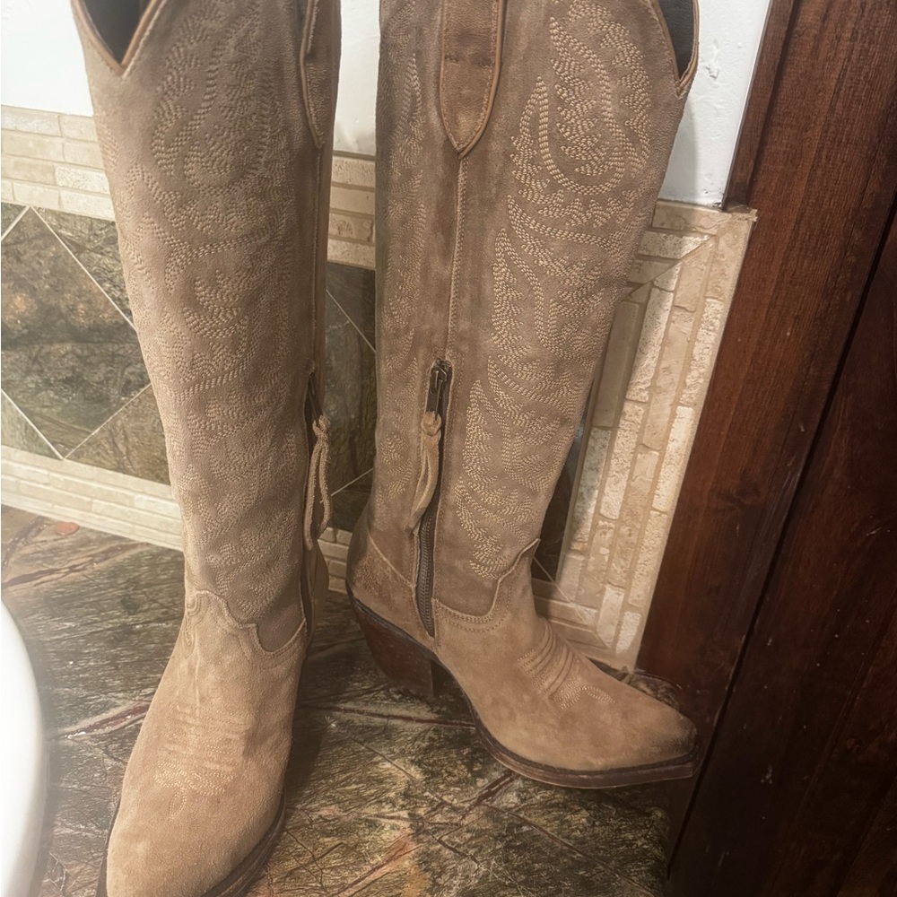 Ariat Over-the-Knee Western Suede Boots - Tan